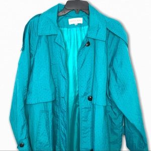 Vintage Kristen Blake teal polka dot trench coat